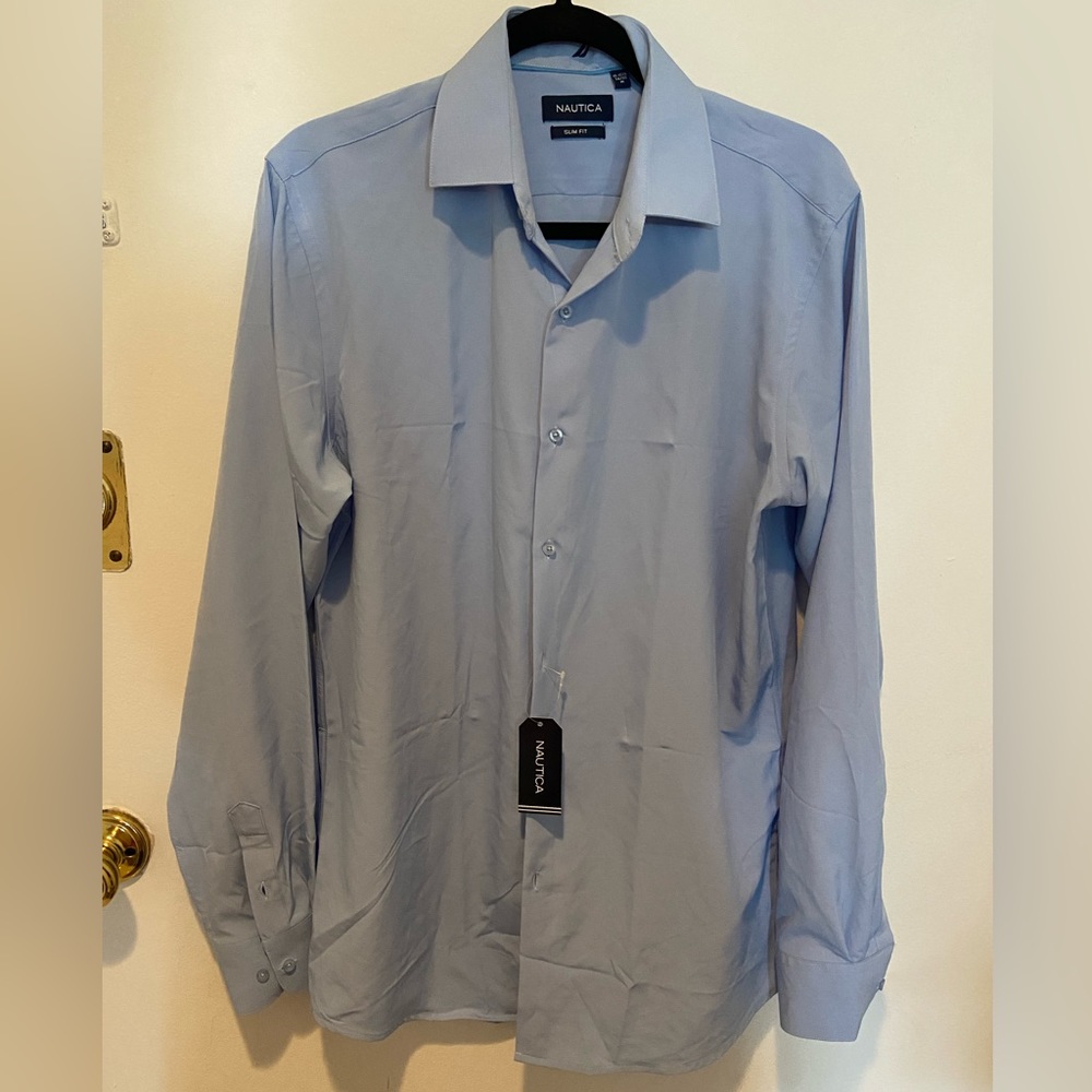 Nautica Men's Light Blue Slim Fit Long Sleeve Dress Shirt